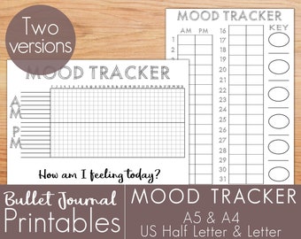 Mood Tracker, horizontal, vertical, undated, AM and PM mood tracker, morning and evening mood tracker, bullet journal printable, planner
