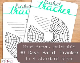 Circular Habit Tracker, 30 Days, Planner Insert, Habit Tracker, Monthly Tracker, Bullet Journal, Daily Planner, Printable Template, 4 Sizes