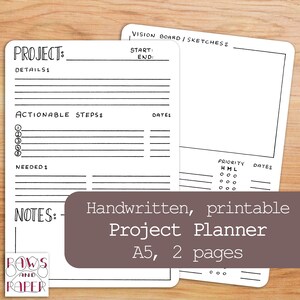 Handwritten Project Planner A5 Inserts, Project Management (Digital Download)