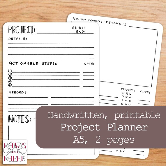printable project planner bullet journal a5 planner inserts etsy