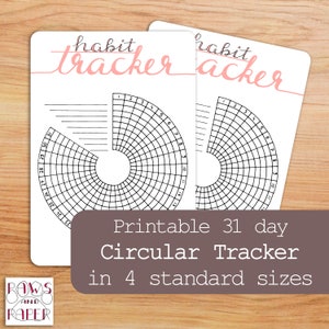 Circular Habit Tracker, 31 Days, Planner Insert, Habit Tracker, Monthly Tracker, Bullet Journal, Daily Planner, Printable Template, 4 Sizes