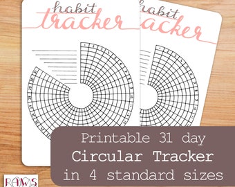 Circular Habit Tracker, 31 Days, Planner Insert, Habit Tracker, Monthly Tracker, Bullet Journal, Daily Planner, Printable Template, 4 Sizes