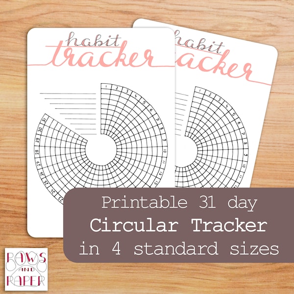 Circular Habit Tracker, 31 Days, Planner Insert, Habit Tracker, Monthly Tracker, Bullet Journal, Daily Planner, Printable Template, 4 Sizes