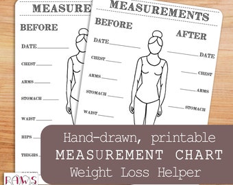 Printable body measurements chart for your Bullet Journal or planner. Inches Lost Chart, Weight-loss, workout and fitness tracker.