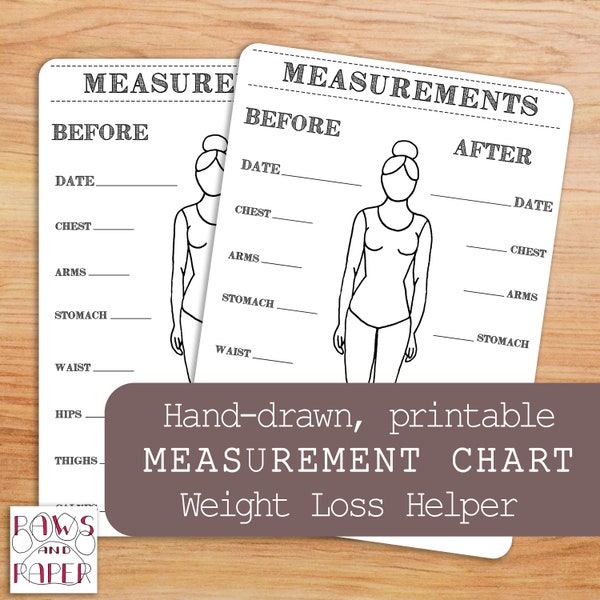 Printable body measurements chart for your Bullet Journal or planner. Inches Lost Chart, Weight-loss, workout and fitness tracker.