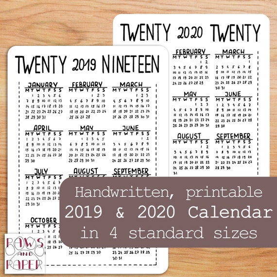 2019 2020 PRINTABLE Calendar Year At A Glance Planner