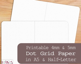 Printable Dot Grid Paper, A5, Half Letter Size, Planner Inserts, Bullet Journal, Filofax, Kikki K, Planner Refill, Bujo, Dotted Paper