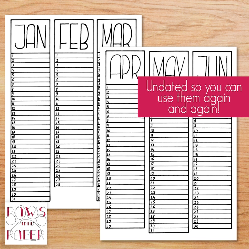 Undated Calendar Printable With 3 Months at a Glance for Your Etsy