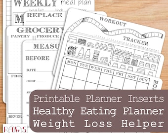 Weight Loss Printable Planner, Healthy Eating Planner, Diet Planner, Bullet Journal, Planner Inserts, Weightloss Journal, Meal Planner, A5