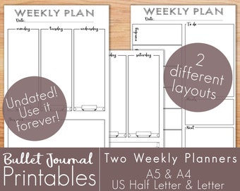 Bullet Journal Printable, Starter Set, Weekly Planner, Weekly Calendar, Weekly Schedule, Undated, Printable Planner, Planner Printable, Bujo