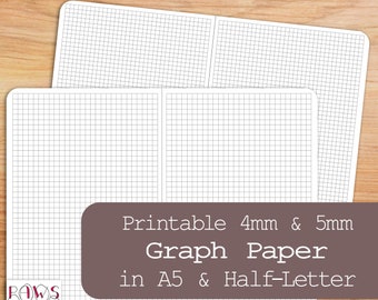 Printable Graph Paper, Grid Paper, 4 Printables, A5, Half Letter, Planner Inserts, Bullet Journal, Filofax, Planner Refill, Maths,