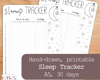 Printable sleep tracker for 30 days. Undated insert for your Bullet Journal, planner, or sleep journal.