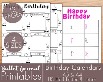 Birthday Planner Printable Bundle, Birthday Calendar, Birthday Reminder, Bullet Journal, Planner Printable, Birthday Reminder Calendar
