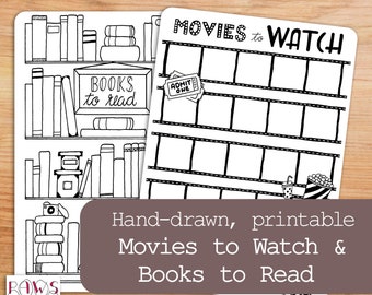 Books and movies printable for your planner or Bullet Journal. Books to read and movies to watch planner in 4 sizes.