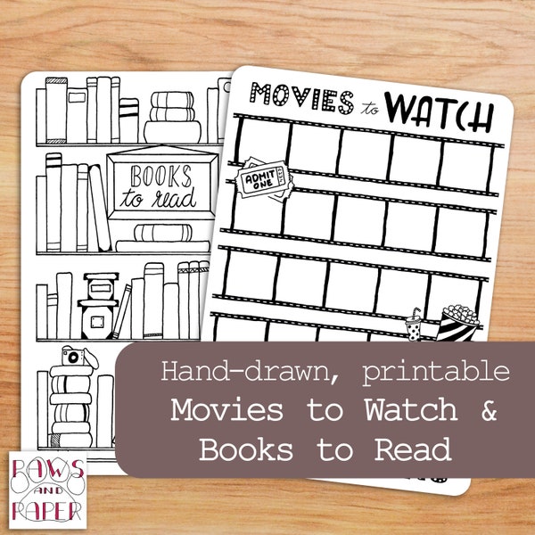 Libros y películas imprimibles para tu agenda o Bullet Journal. Agenda de libros para leer y películas para ver en 4 tamaños.