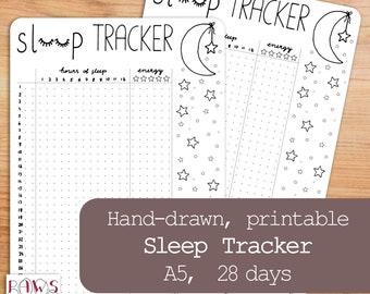 Printable sleep tracker for 28 days. Undated insert for your Bullet Journal, planner, or sleep journal.