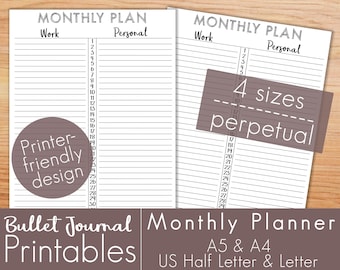 2027 Monthly Planner Printable, Bullet Journal Spread, Planner Printable in 4 Sizes, Monthly Calendar, Work Planner, Undated Planner