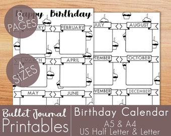 Birthday Planner Printable, Birthday Calendar, Birthday Reminder, Bullet Journal, Planner Printable, Birthday Reminder Calendar