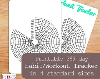 Circular habit tracker printable for 12 months. Handwritten, undated planner insert in 4 sizes for your planner or bullet journal.