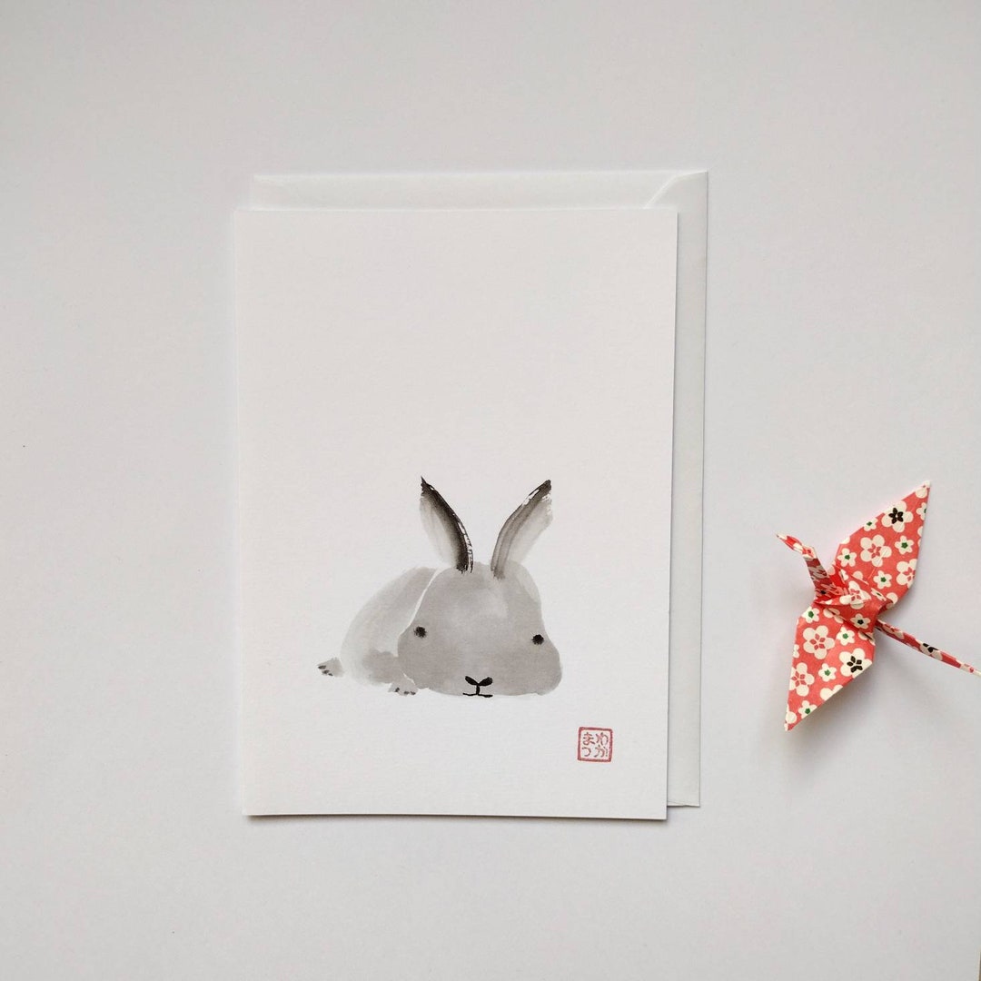 Rabbit Ink Painting Card: Sumi-e Animal Print - Etsy