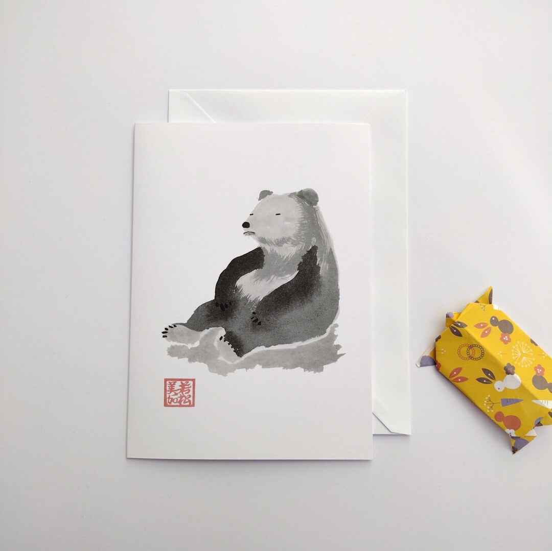 Bear Card, Funny Bear Print, Ink Art Print, Art Cards Blank, Kawaii