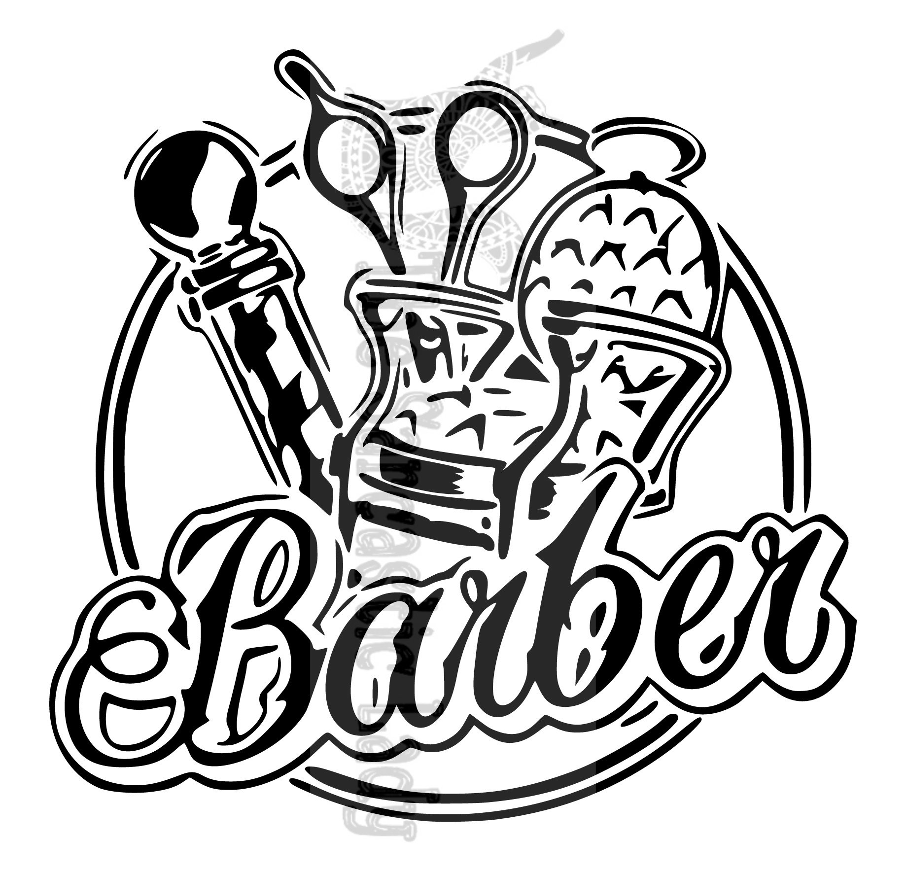 Kapperswinkel negozio embleem barbiere uitstekende emblema grauem hintergrund barbershop etichetta distintivo grigio ausweis etiket kenteken