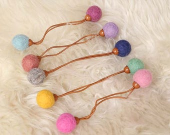 Set of 5. Feltball Hair Tie. Girls Pony Tail Holder. Elastic Hair Tie. Bobble Hair Elastic. Felt ball Ponytail. Hair Accessories.
