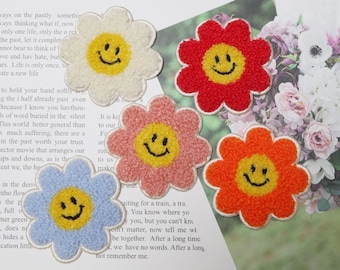 High Quality Korean Flower Face Iron On Patch, 2.3" Smiley Flower Patch Embroidery,Flower Face, Smiley Face Patch, Towel Patch, ribbonnkids