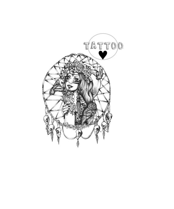 Tatouage Temporaire Femme Tête De Mort Attrape Rêve Mode Cool La Beauté Sexy Imperméable à Leau Autocollants 4 9x7cm 66x7cm 10 X 7 1cm 10x14cm 20
