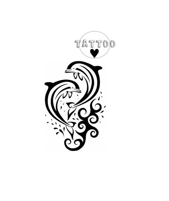 Tatouage Temporaire Dauphin Couple Noir Mode Beauté Cool Sexy Imperméable à Leau Autocollants 4 9x7cm 10 X 7 1cm 10x14cm 20x14cm 205x27cm Aa96