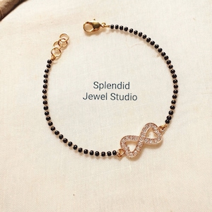 Dainty Double Hearts Infinity Mangalsutra Bracelet, mangalsutra chain bracelet, modern mangalsutra bracelet, mangalsutra bracelet for women