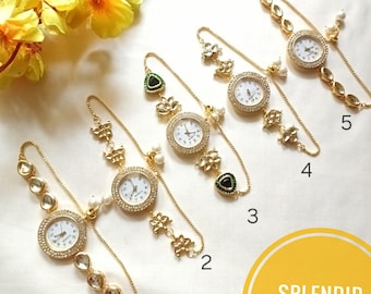 Handmade Kundan Watch, Adjustable Free Size, Indian Jewelry, Festive Wear