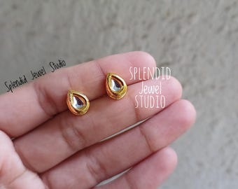 Dainty Kundan Earrings, Small kundan earrings, Indian earrings, Tiny kundan studs, Drop shape studs, bridesmaids earrings, Kundan Earrings,
