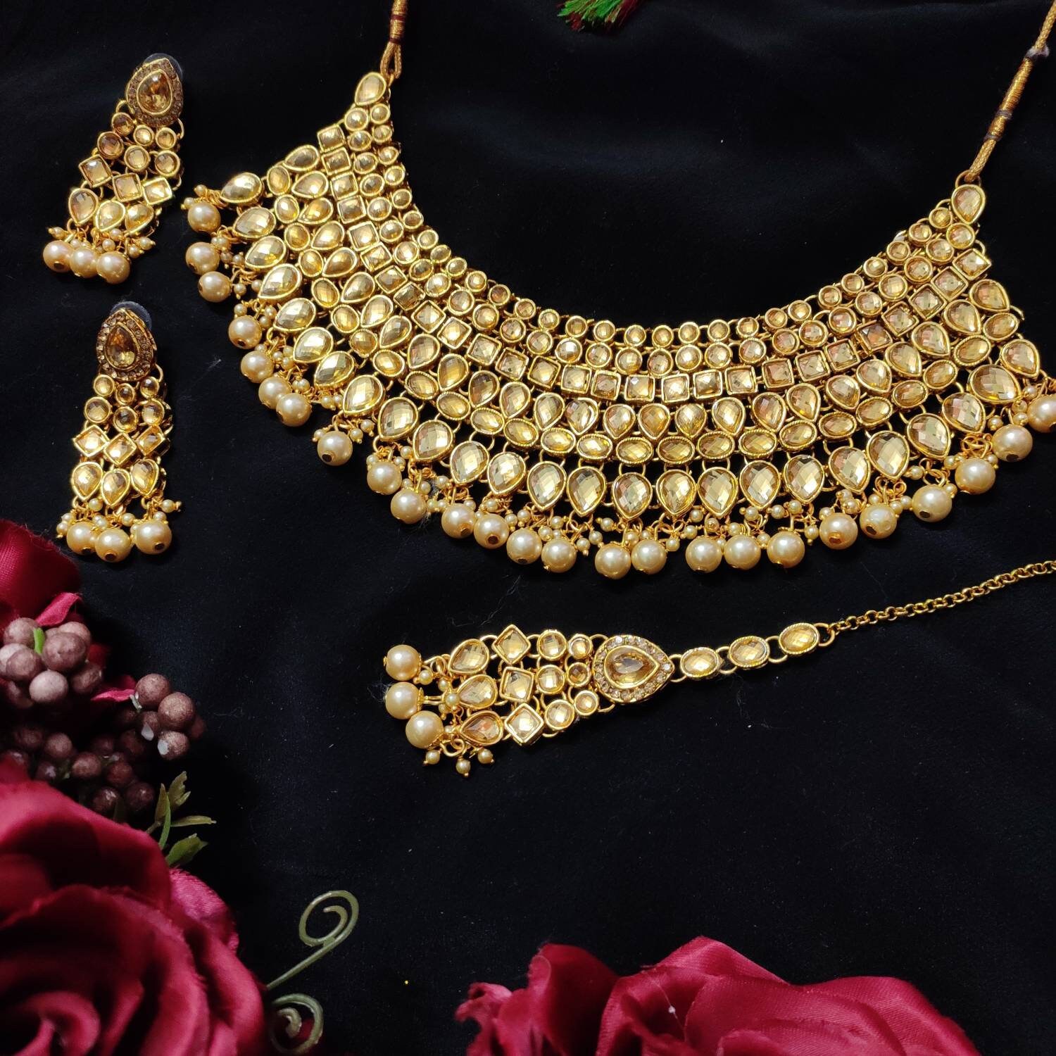 Champagne Gold Bridal jewelry set Indian Bridal Jewelry Set | Etsy