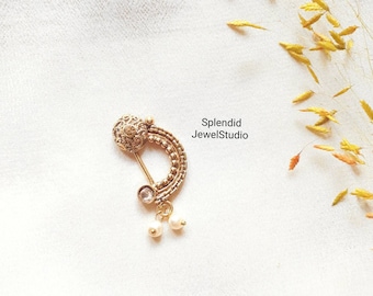 Elegant CLIPON Marathi Nath, Indian Golden Nose Ring, No Pierce