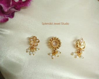 Golden Non-Piercing Nose Ring Nathani: Indian Wedding Jewelry, Maharashtrian Nath Clip