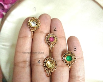 Kundan Nath Clip On Nose Ring – Non-Piercing Indian Wedding Jewelry