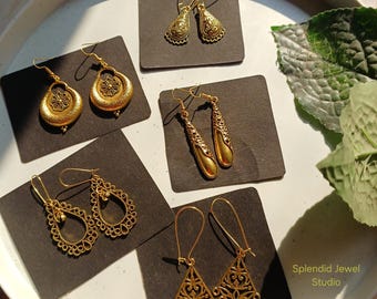 Set of 5 Oxidized Golden Jhumkas, Indian Filigree Earrings, Desi Jewelry