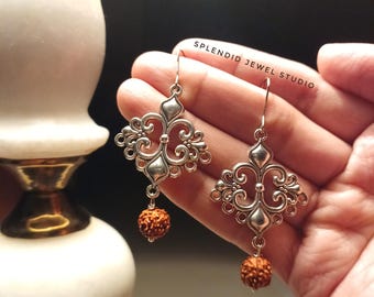 Filigree Rudraksha Earrings, Yoga Jewelry, Gifts for her