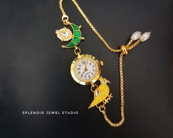 Handcrafted Kundan Watch | Adjustable Free Size Ladies Heritage Watch