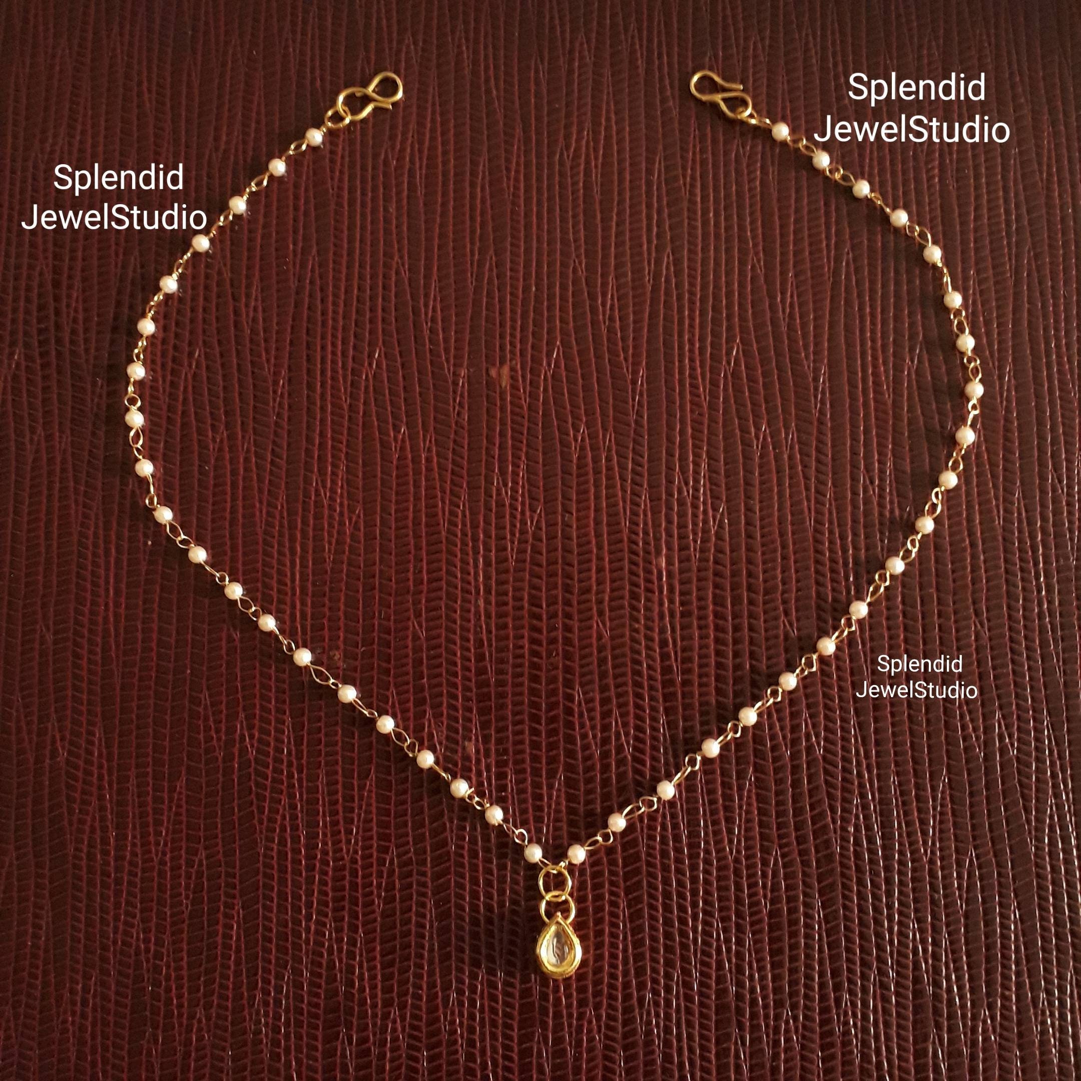 Dainty Crystal & Gold Headdress Pearl and Gold Hair chain, Matha patti, Pearl Hair chain, Boho headdress, Boho Head chain, boho headpiece