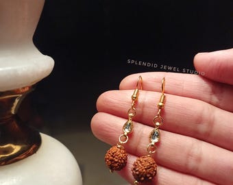 Dainty Rudraksha Earrings, Yoga Jewelry, Hindu Gift
