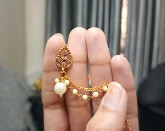 Marathi Floral Nath, Clip-On Indian Nose Ring, Bridal Jewelry, Traditional Gold Tone
