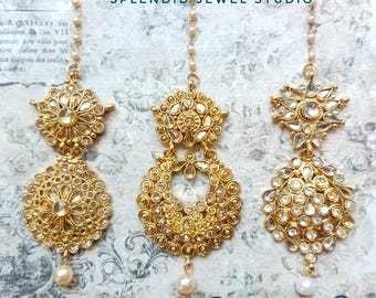 Elegante Maang Tikka, joyería nupcial india para la frente, Mang tikka, accesorios para el cabello de novia