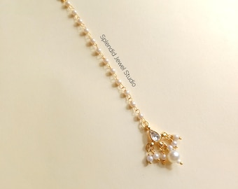Delicate Pearl Kundan Maang Tikka, Indian Wedding Forehead Jewelry