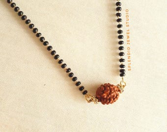 Rudraksha Mangalsutra Necklace, Minimal Indian Jewelry, Daily Wear Mangalyam