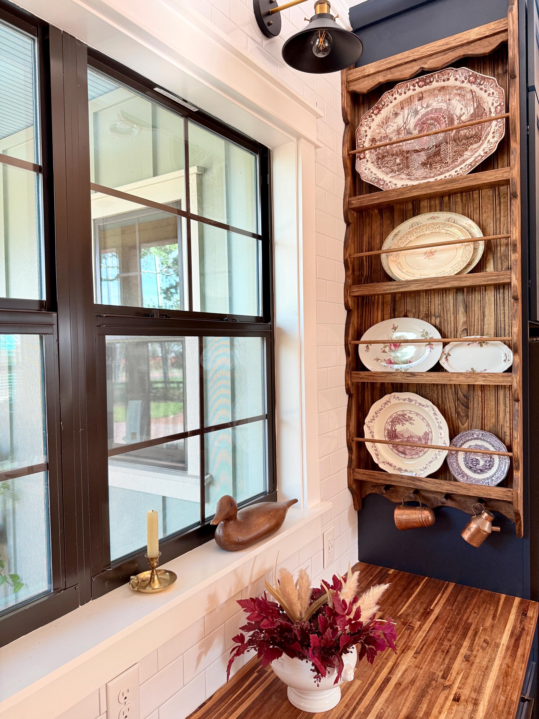 Display Rack Window Plate Rack Wooden Wall Mounted Plate Rack Dish Rack  Dinnerware Organizer For