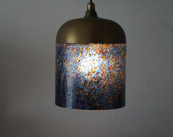 Peill Putzler Germany 70s vintage design pedant lamp with its rare colored mosaic glass shape.