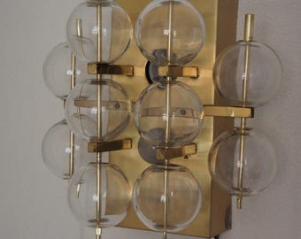 Kamenicky Senov 70s vintage retro design wall lamp in  glass and brass  Lustry Kamenický Šenov.