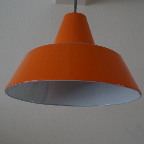 Louis Poulsen Danish orange enamel retro vintage design mid century pendant hanging lamp.